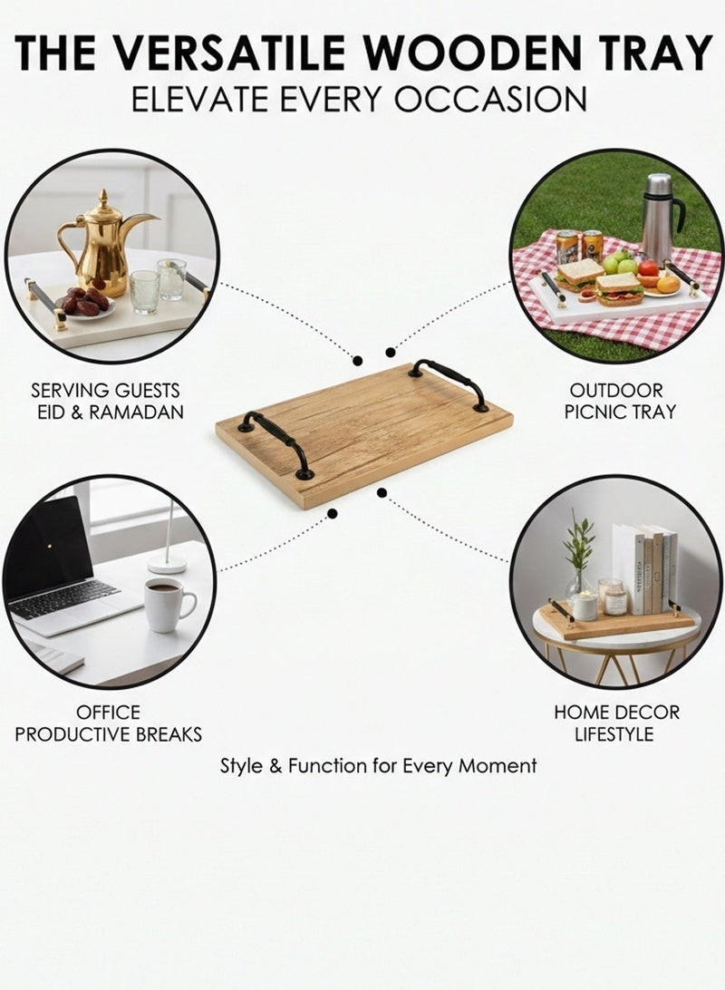 QUTOOB Wooden Serving Tray with Handles | Elegant Arabic Coffee, Tea, Dates & Sweets Tray | For Home, Majlis, Family Gatherings, Hospitality, Travel & Special Occasions | Premium & Stylish - Image 4